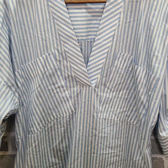 Calvin Klein Baby Blue And White Striped Top Size L - Picture 3 of 7